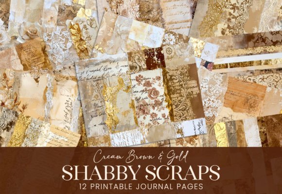 Download Shabby Journal Patterns Cream Brown Gold - Cream Collection